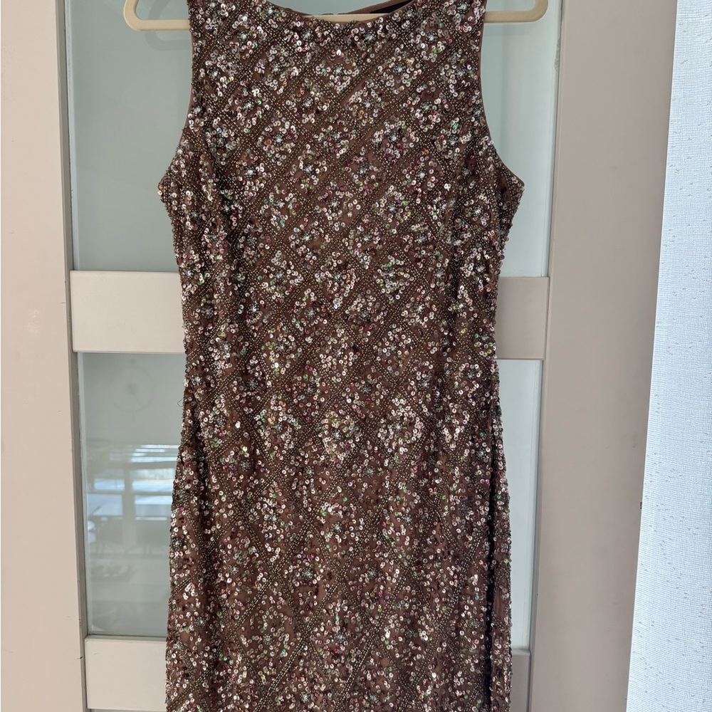 Stunning Adrianna Papell Brown Sequin Midi Dress
